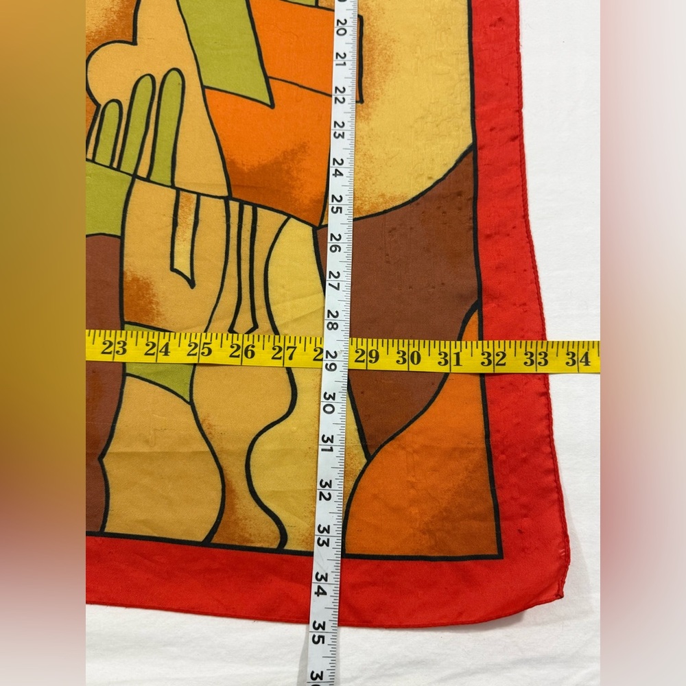 Picasso Style Art Scarf 33x35 Abstract Print Red Border Boho Wrap - Picture 9 of 10